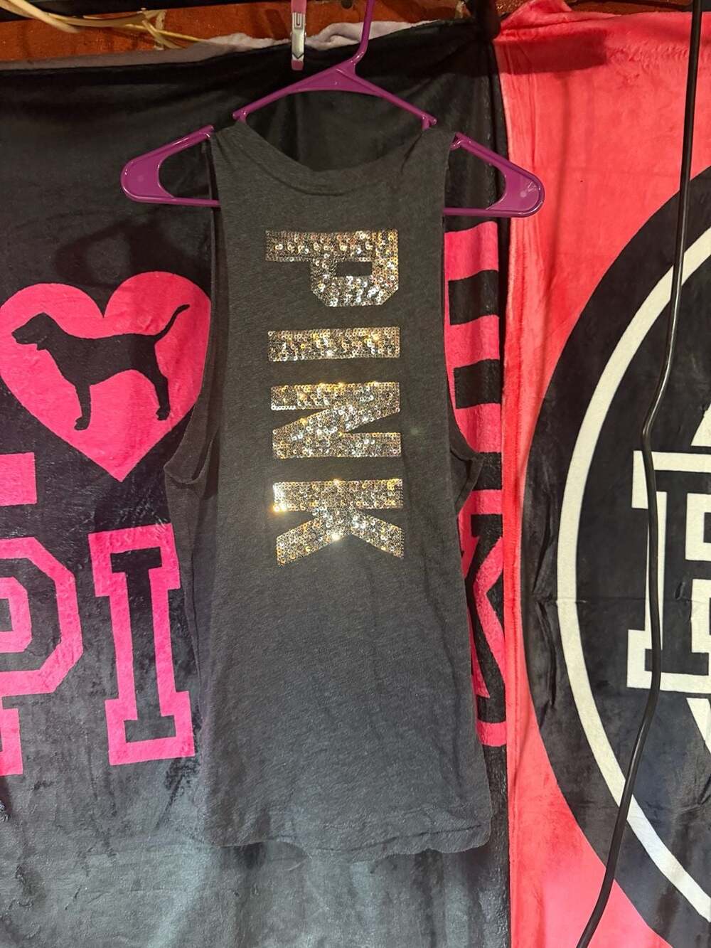 Victoria's Secret PINK Chill Babe Popsicle Graphic Sequin Logo Muscle Tank Top